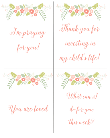 Free printable teacher notes