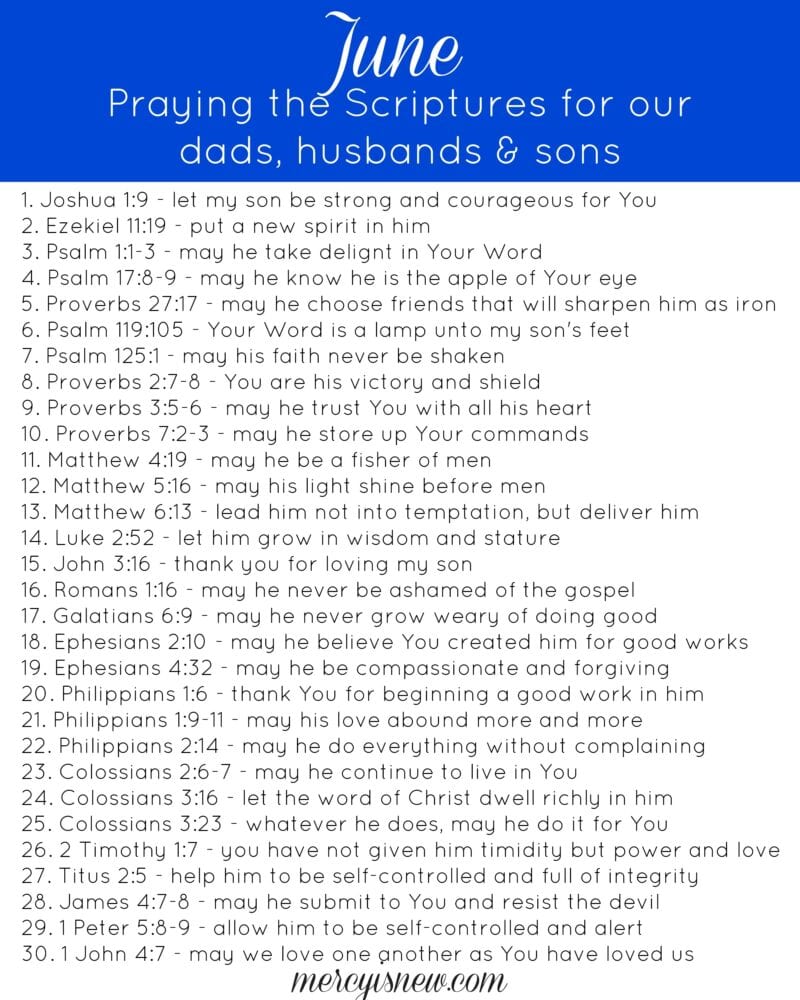 30 Verses to Pray for our Sons, Dads & Husbands